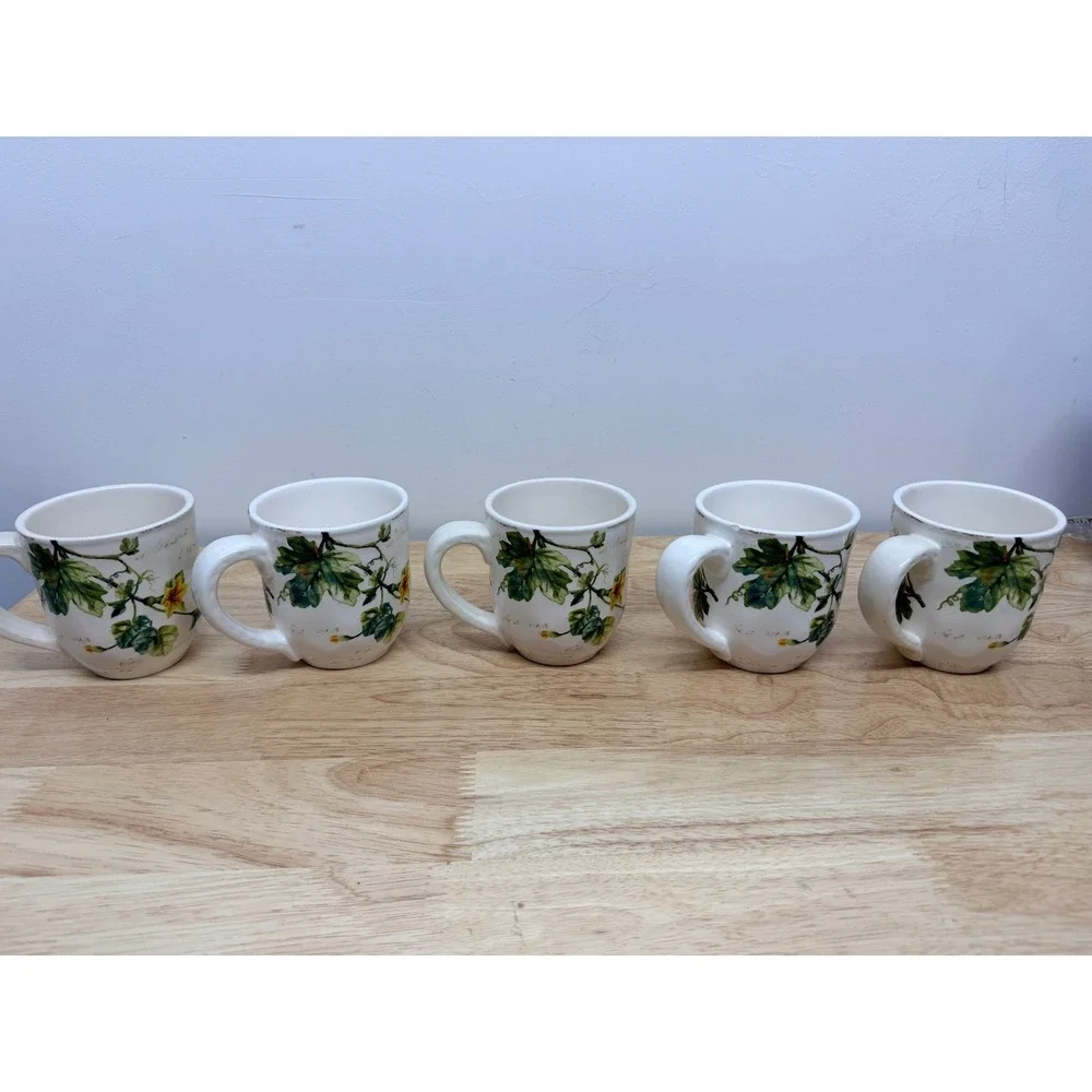 Pier 1 Imports Pumpkin Patch Ironstone Mugs Set of 5 Fall Harvest Coffee Cups#68